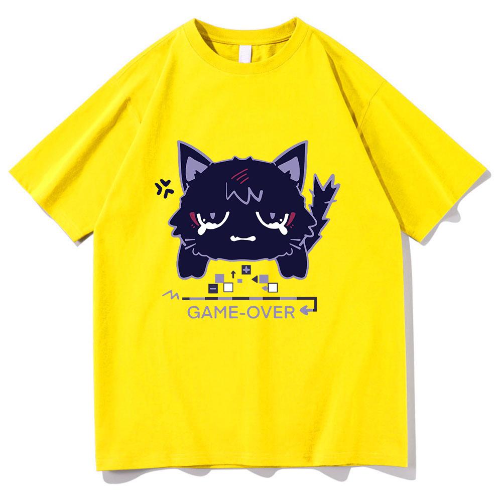 Genshin Impact Scaramouche Cat T Shirt Cute Fashion Men Aesthetic Graphic Wanderer Tshirt Unisex High Quality Cotton Tees Korea