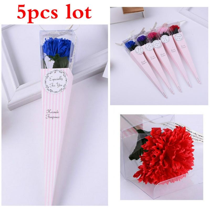 5PCS/lot New Single Carnation Toilet Soap Flower Gift Box for Teachers Day Gift Gift Set Mother s