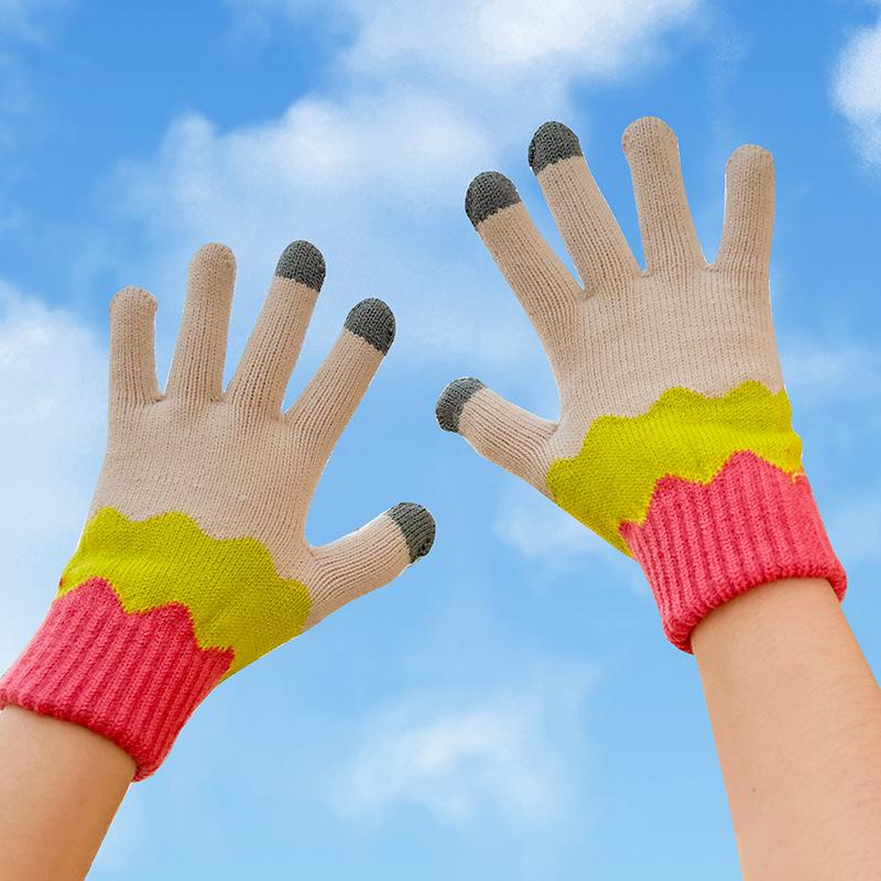 Winter Warm and Cute Knitted Women's Velvet Cycling Windproof Knitted Touchscreen Gloves