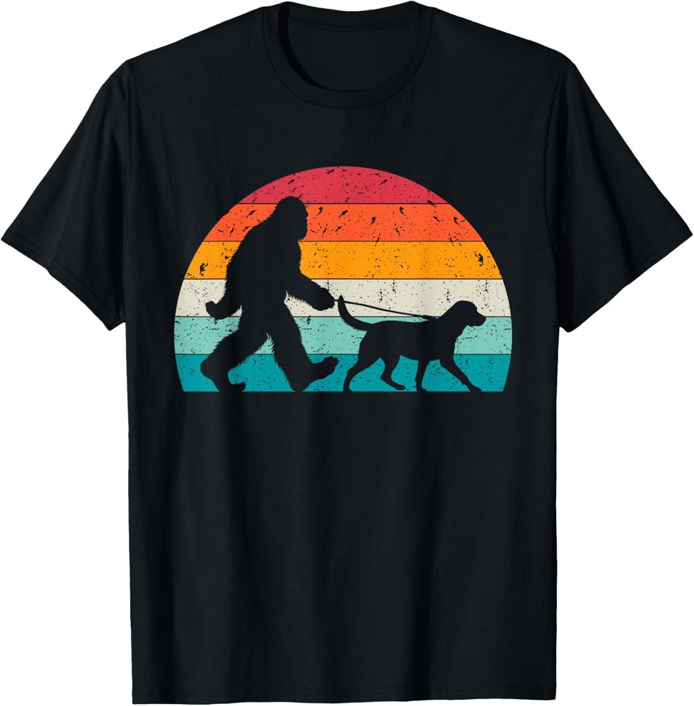Bigfoot Walking a Dog Funny Labrador Retriever Lovers Dad Men Women T-Shirt
