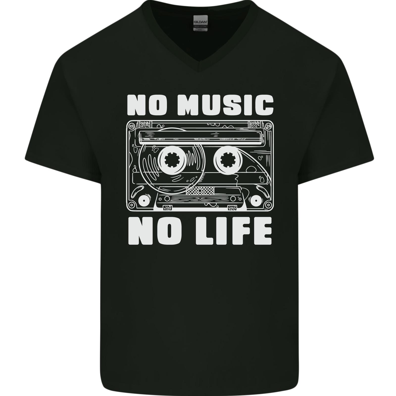 No Music no Life Retro Audio Cassette Mens VNeck Cotton T-shirt XXXXL