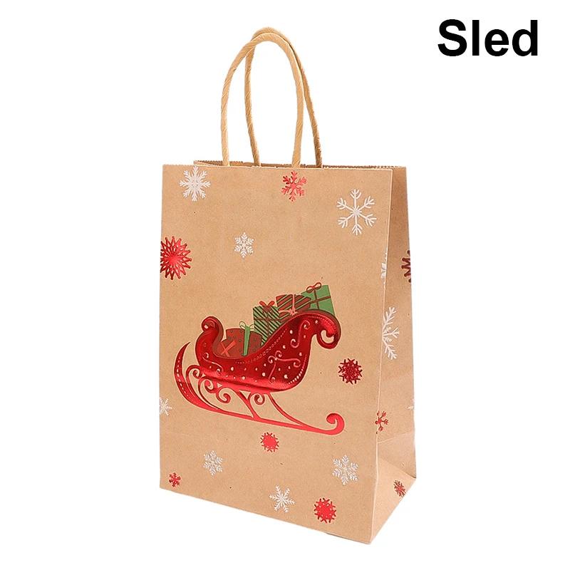 

Wholesale Kraft Gift Handle Bags Christmas Party Candy Cookie Packaging Treat Pouch Cute Santa Claus Snowman Decoration Supplies 1PC&21x15x8cm