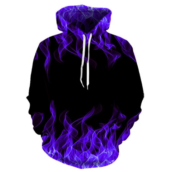 Couple Hoodie Colorful Flame Drawstring Spring Autumn Digital Fire Printed Pockets Sweatshirt