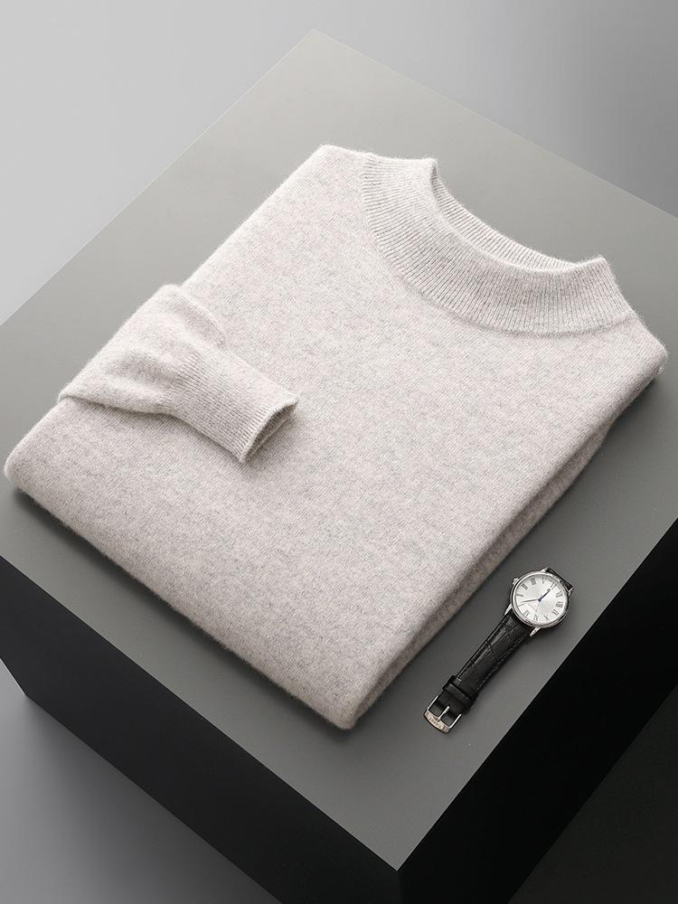 Men's Half-High Collar Wool Sweater - Thin, Warm Knitwear for Autumn/Winter