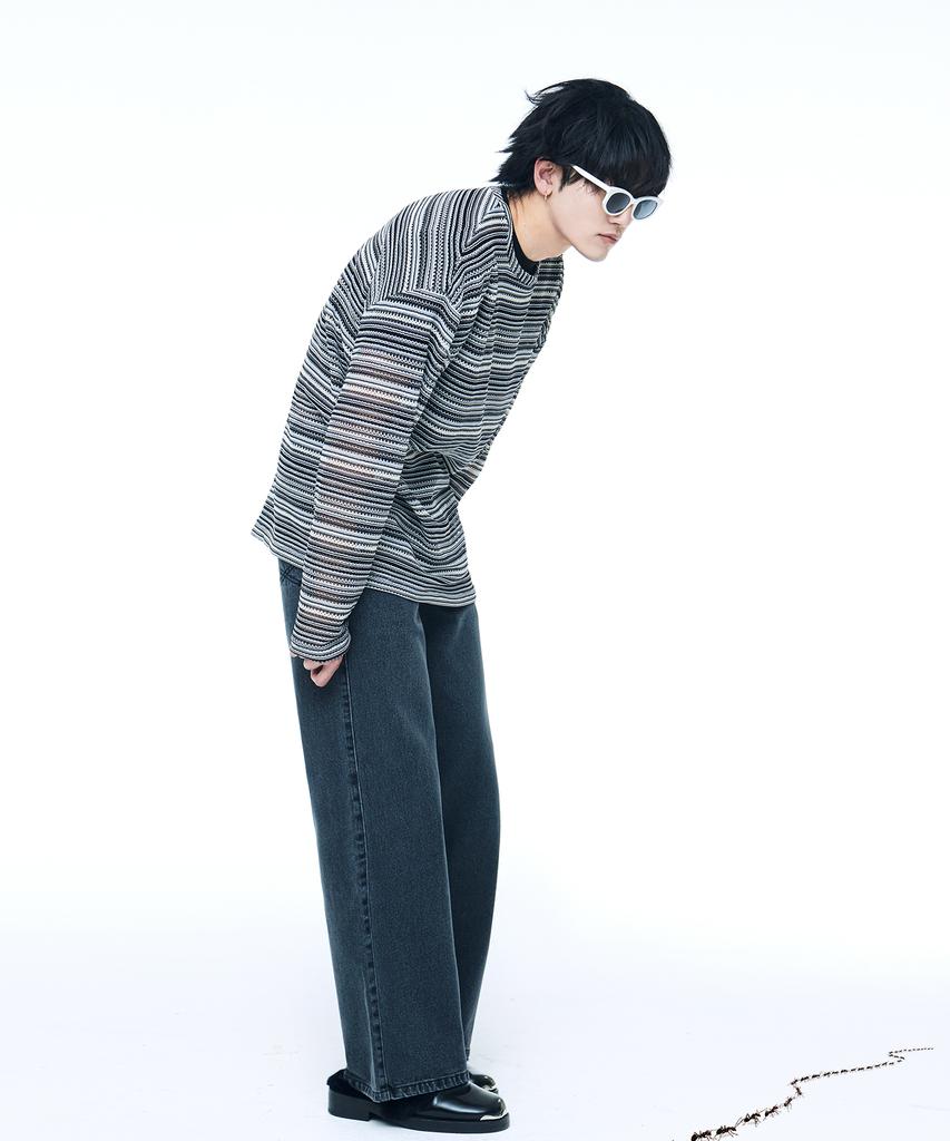 C WEAR BY THE GENIUS See-Through Craft Knit Pullover Black