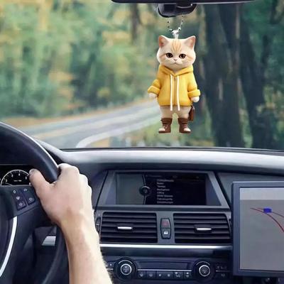 Car Hanging Decor Rearview Mirror Decoration Cat-Shaped Car 2D Ornament Interior Hanging Access P8B9