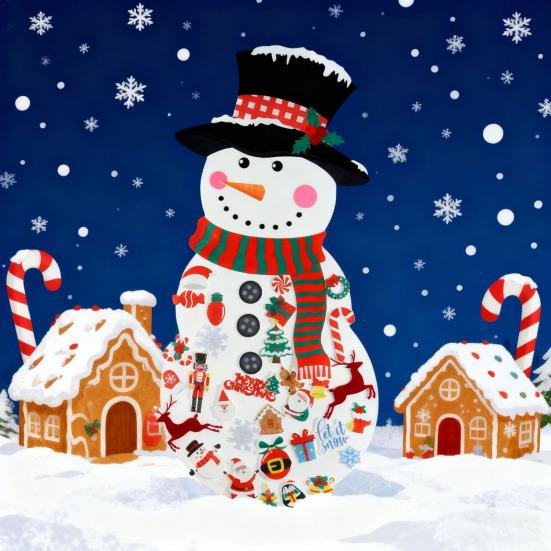 DIY Felt Christmas Snowman Set with 34 Pcs Detachable Ornaments Large Snowman DIY Crafts Christmas Door Wall Hanging Decoration for Winter Holiday