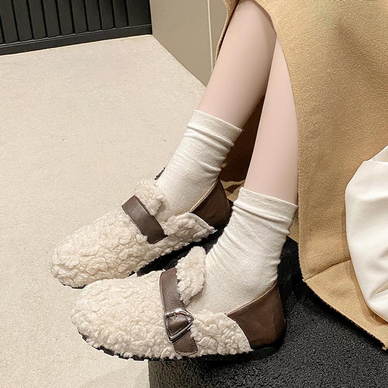 Autumn and Winter Women's Shoes Plus Velvet Casual Flat Cotton Shoes Round Toe Cotton Slippers