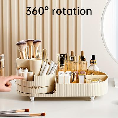 Large Capacity 360° Rotating Makeup Organizer,Waterproof Cosmetic Storage Box with Skincare Compartment for Desk Organization,Makeup Organizer Storage