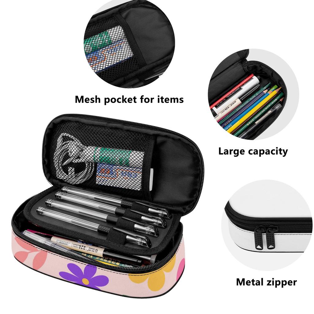 Pencil Bag Spacious Storage Zipper Closure Strong Polyester Fabric with Main Compartment Mesh Pocket and Pen Slots for Boys Girls