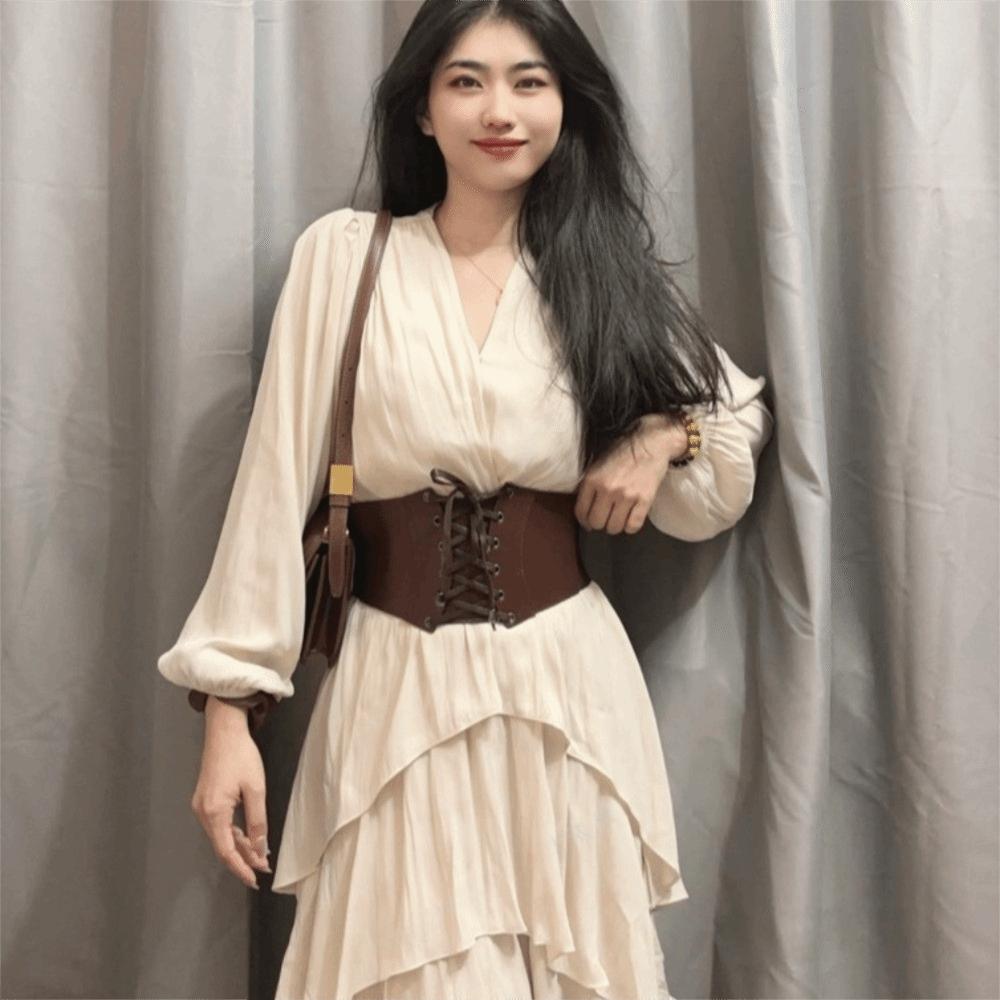 Solid Color PU Leather Corset Spicy Girl Western Cowboy Belt Gothic Wide Belt  Ladies