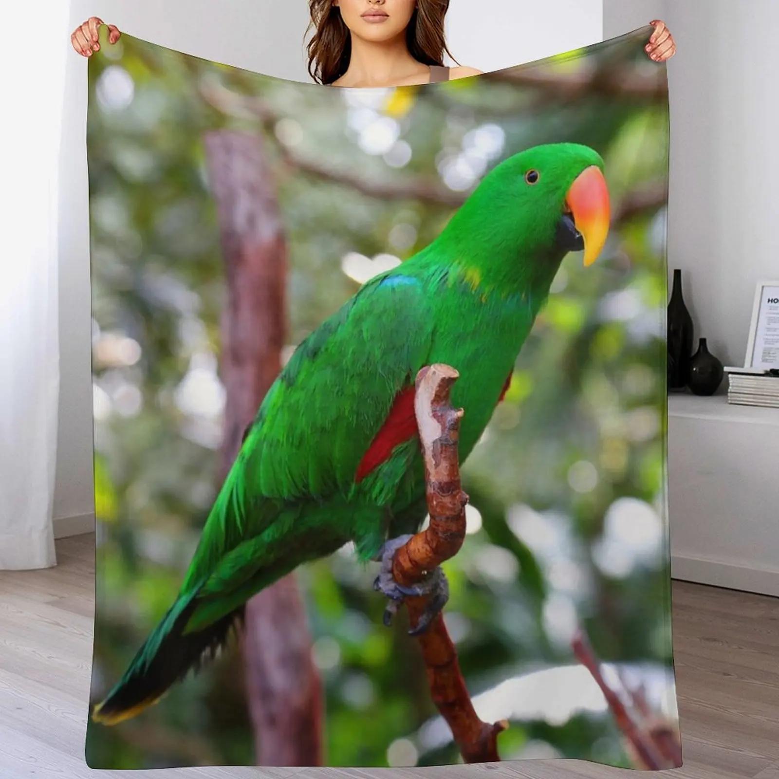Stunning Eclectus Parrot on Branch Throw Blanket Ultra Plush Cozy Blanket for Napping Sleeping 102x76cm(40x30in)