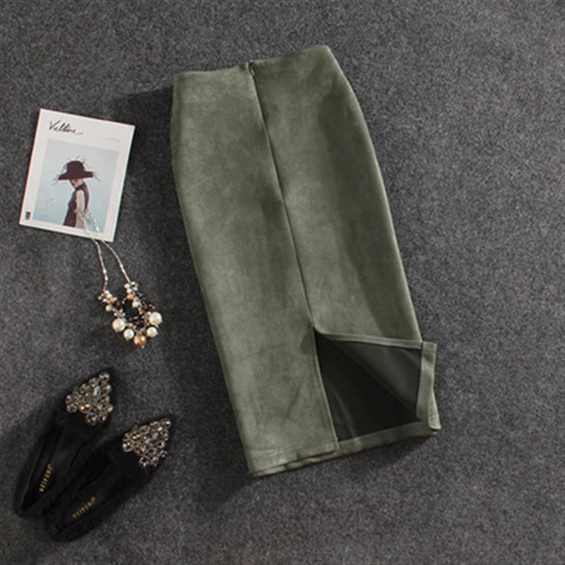 Women Skirts Suede Split Thick Stretchy Skirt Female Pencil Skirts Plus Size Skirt
