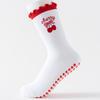 Pilates Socks for Women with Mid-calf Embroidery, Big Red Cherry and Black Fungus Trim, Lace, Rolled Edge and Slip Yoga Socks