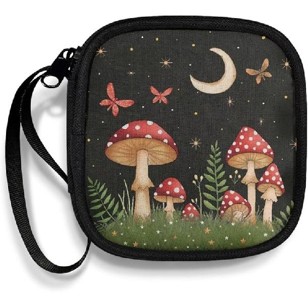 Mushrooms and Moon Carrying Earphone Case Pouch Storage Bag Holder-Earbud Case Headphones Storage Bag Pouch for Headphone, Bluetooth