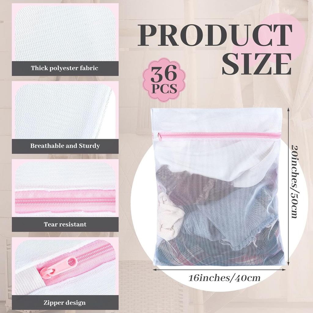 Nuenen 36 Pieces Mesh Laundry Bags Fine Mesh Wash Bags with Zipper Machine Washable Lingerie Bags for Washing Delicates Clothes Garment Underwear