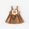 2025 Autumn Girls' Floral Embroidered Cartoon Suspender Dress - Korean Style