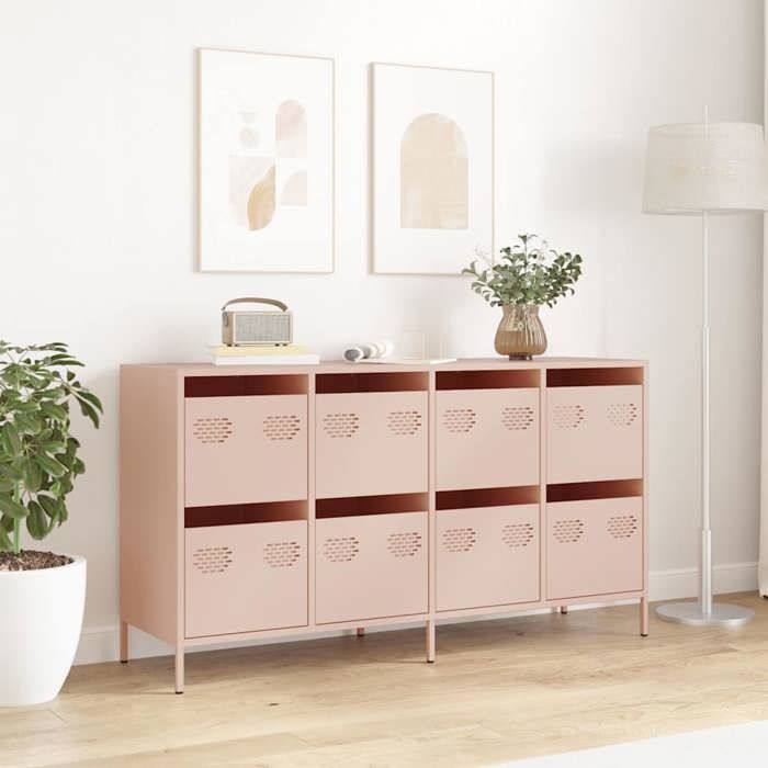 VidaXL Buffet rose 135x39x73,5 cm acier laminé à froid, meuble de rangement, meuble de rangement de cuisine, meuble de 3307168
