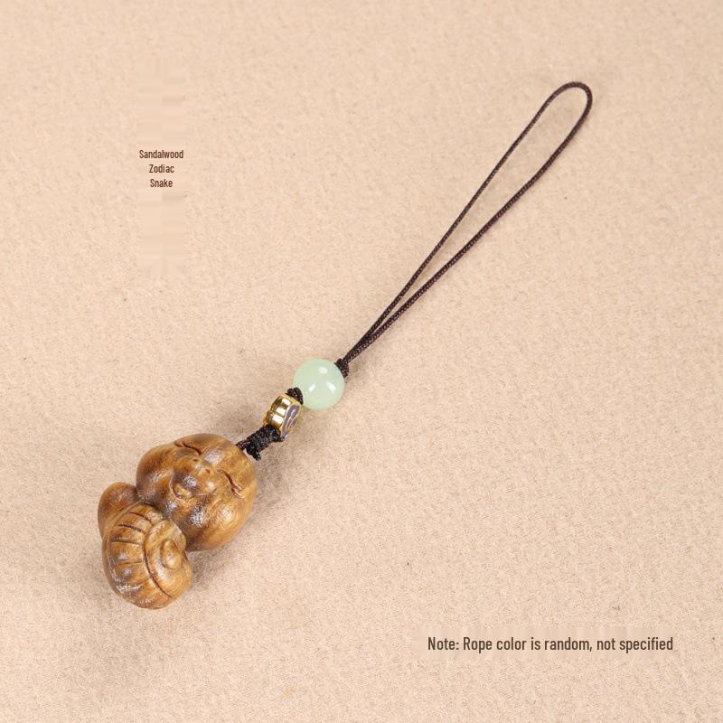 Sandalwood Phone Strap & Keychain: Chinese Zodiac Snake Pendant & Bag Charm