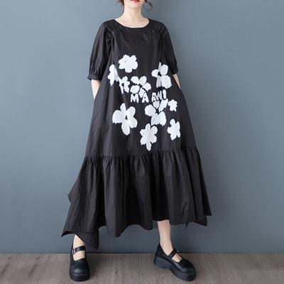 Abito estivo lungo e largo casual da donna, in cotone vintage, con maniche corte e taglie forti, floreale, nuovo di zecca.