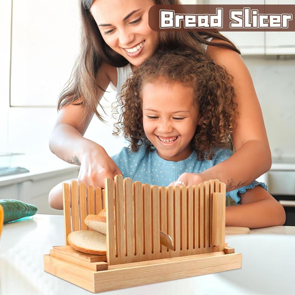 Bamboo Bread Slicer with Crumb Tray for Home Baking