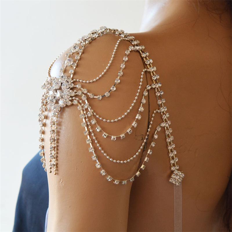 Stylish Multi-Layer Rhinestone Fringed Shoulder Chain, Bridal Wedding Ladies Crystal Shiny Shoulder Chain Women