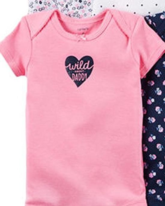 Set of Cute and Border Baby Bodysuits for Girls Months Carter's 5-piece Heart, Dot, Short-sleeve (12 (72-78cm)) [Used]