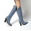 Spring Autumn Women Stretch Denim High Thick Heel Long Boots Lady Knee-high Straight Boots Female Riding Boots Botas De Mujer