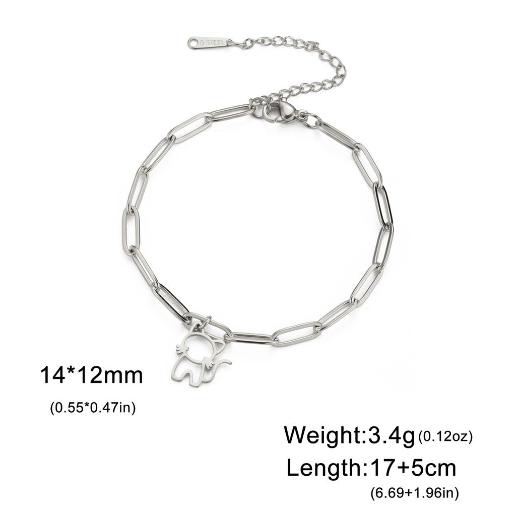 Lucktune Cute Cartoon Kitten Pendant Bracelets for Women Stainless Steel Sweet Cat Animal Chain Bracelets Fashion Jewelry Gifts