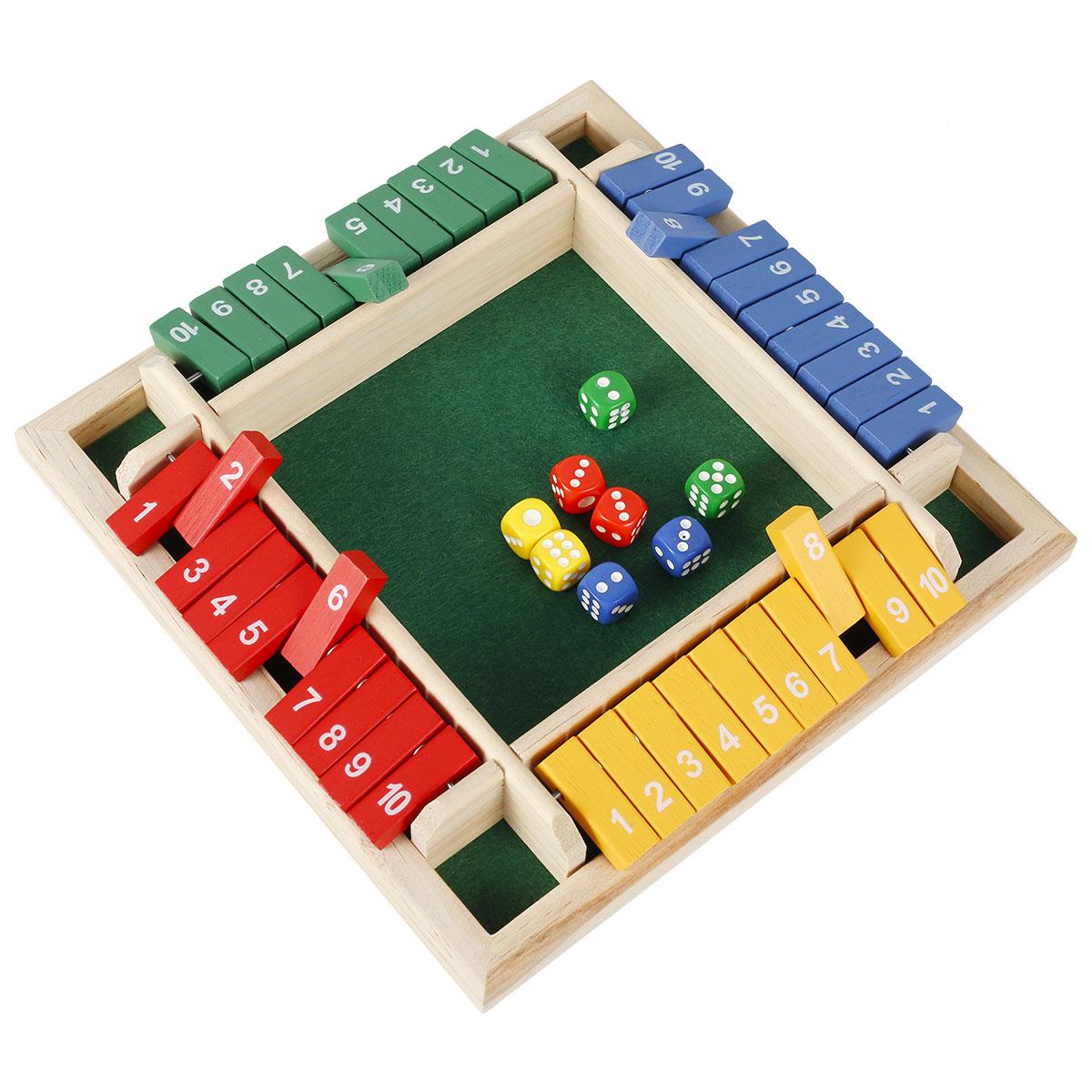 Wooden Dice Board Game Shut the Box 4 Player Shut the Boxes Toys Interactive Shut the Box Dice Game for Family Interaction Games