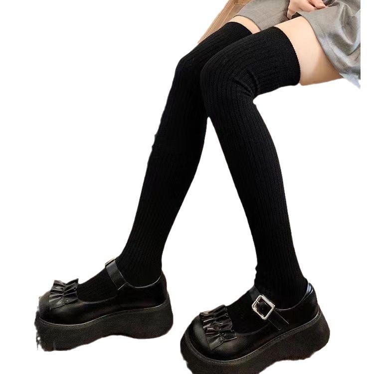Thighs socks Over knee stockings Women's thick white extended version high tube socks Skinny vertical striped thermal knee socks