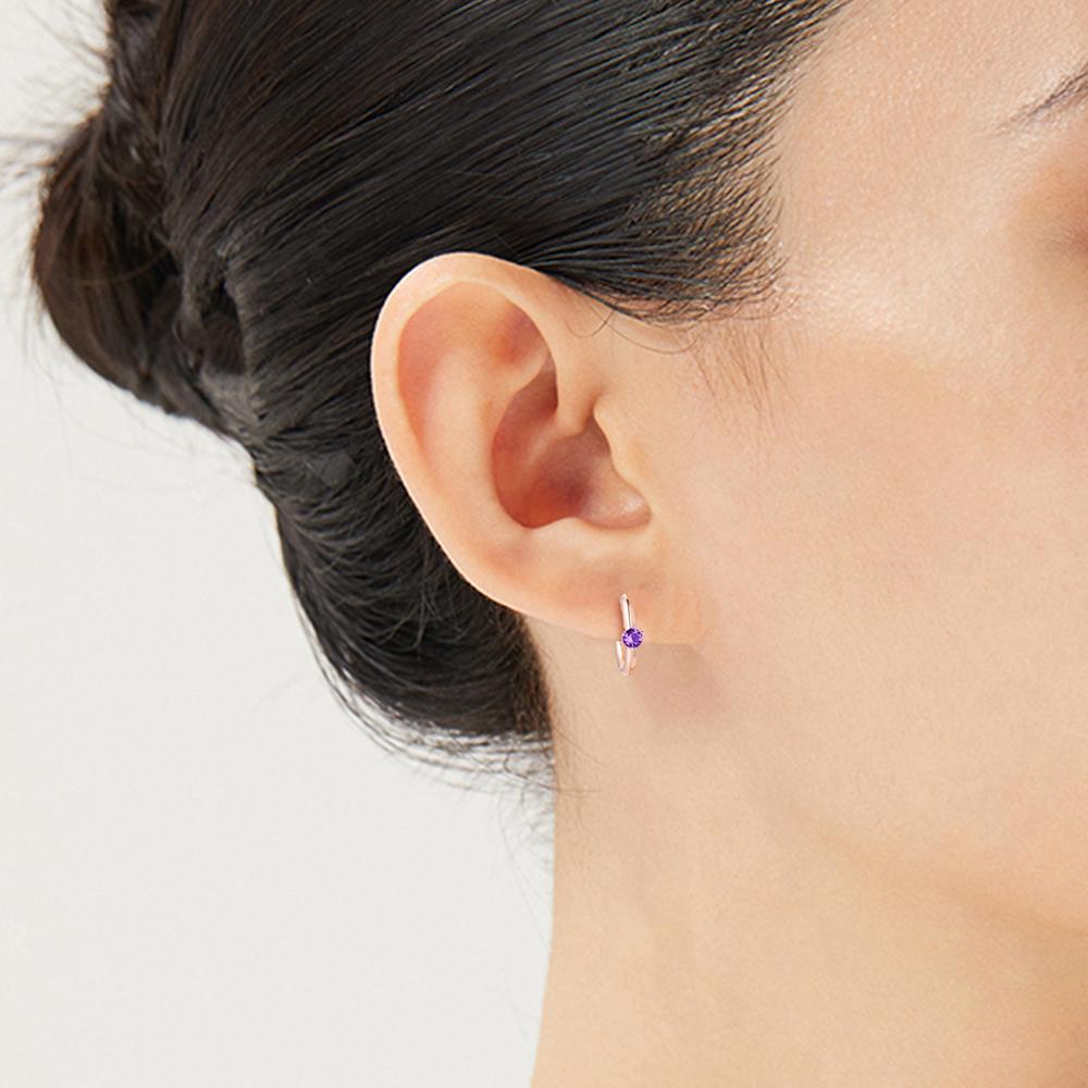 100% Real 925 Sterling Silver Purple Solitaire Huggie Hoop Earrings for Women Ear Rings Fashion Jewelry Pendientes