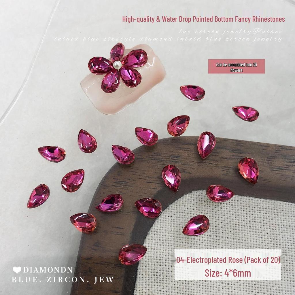 Champagne Pink Rhinestone Flower Nail Art Decorations: Sparkly, Colorful, Five-Petal Design with Pointed Back