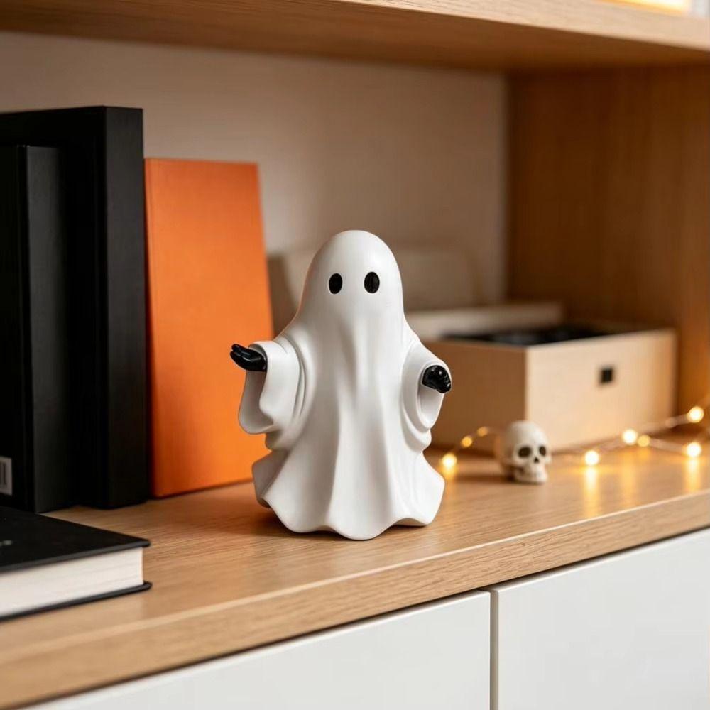 Resin Ghost Decor White Color Halloween Ornament Cute Style Cute Ghost Figurine Indoor Use