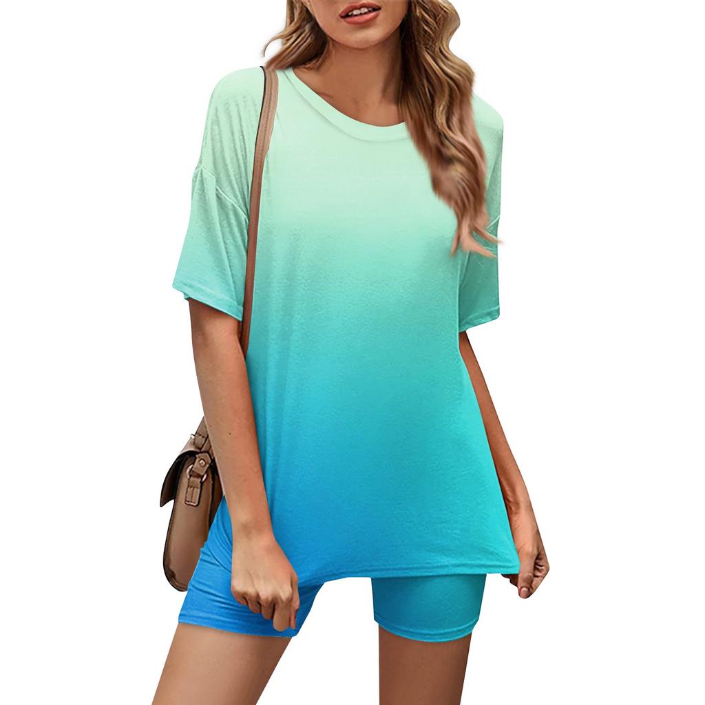 Lässiges, sportliches zweiteiliges Set für Damen, lockeres und modisch bedrucktes Oberteil und kurzärmliges Shorts-Set