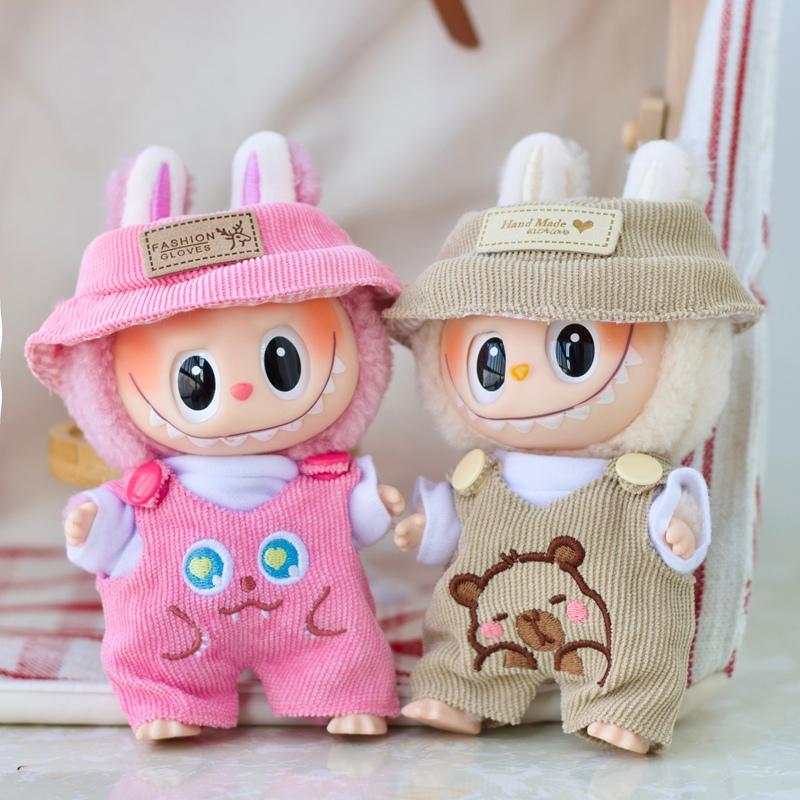 17cm Labubu Doll Fashion Set Cute White Shirt Hat Animal Overalls Doll Accessories Clothing Set Change Doll Clothes Gift