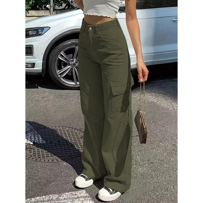 Frühlingsmode Straight Jeans Lässig Hohe Taille Ins Street Tasche Workwear Lockere Hosen