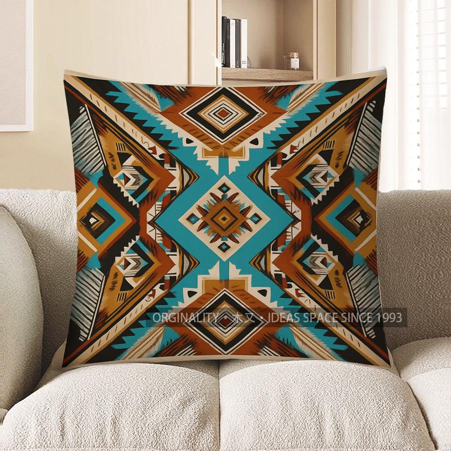 Home Decor Bohemian Aztec Pattern Square Pillow Cover Pattern Cushion Cover Suitable for Sofa Bedroom Car Pillow Cover