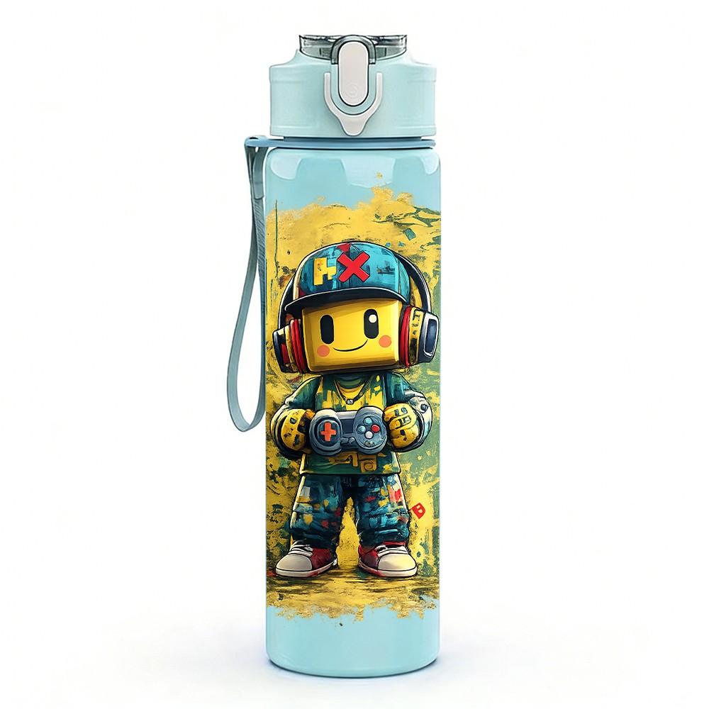 1PC Space Astronaut Character Cartoon Print 750ml Color Plastic Sports Water Bottle Leakproof Flip Straw Lid Suitable for Sports Office Home Use