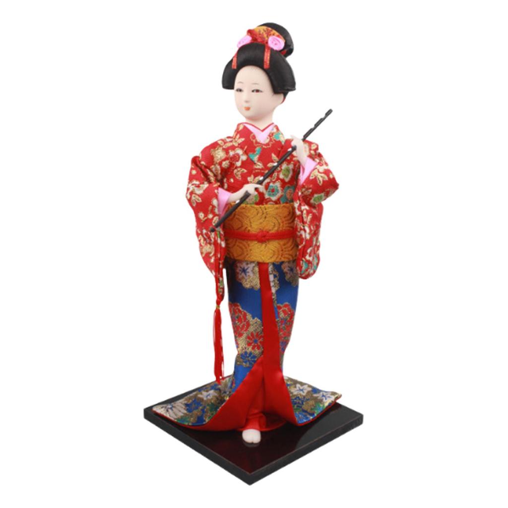 Ethnic Japanese Geisha Girl Statue Miniature Figurine Free Standing Kimono Doll Asian Geisha Doll for Home Office Decoration