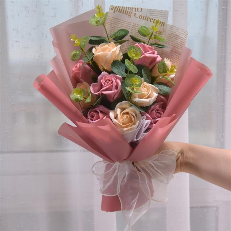 Artificial Flower Bouquets with Ribbon Soap Flower Petals Bouquets Gift for Valentines Mother Day Thanskgiving Christmas