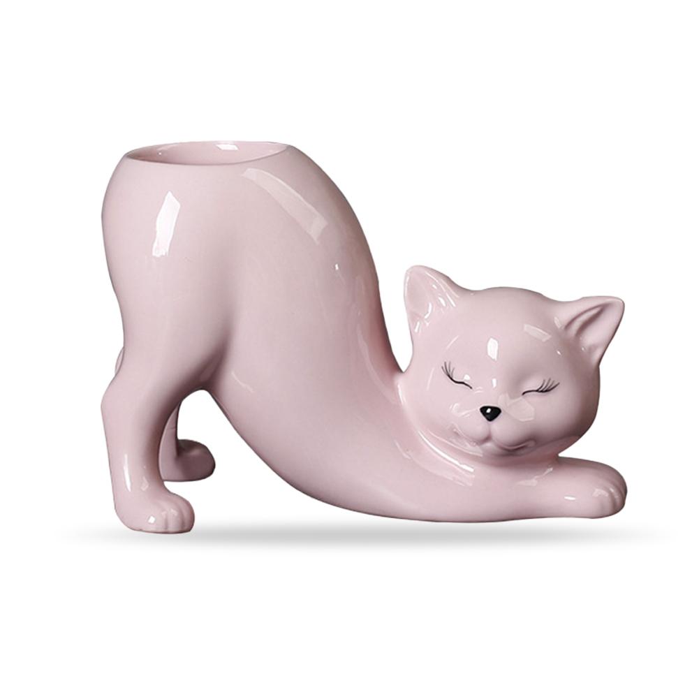 Ceramic Cat Shape Succulent Planter Cute Animal Plant Pot with Drainage Hole Garden Pots for Home Office Desk Windowsill Decor