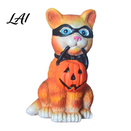 Little Red Riding Hood Cat Halloween Figurine Resin Miniature Statue Desktop Animal Ornaments Wizard Statue with Witch Hat/Cloak/Pumpkin Lamp Design