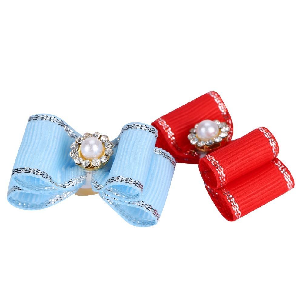 25Pcs Elastic Band Pet Hair Bow Pearl Decor Dog Hair Flower Cute Look Dog Bow Tie Pet Styling