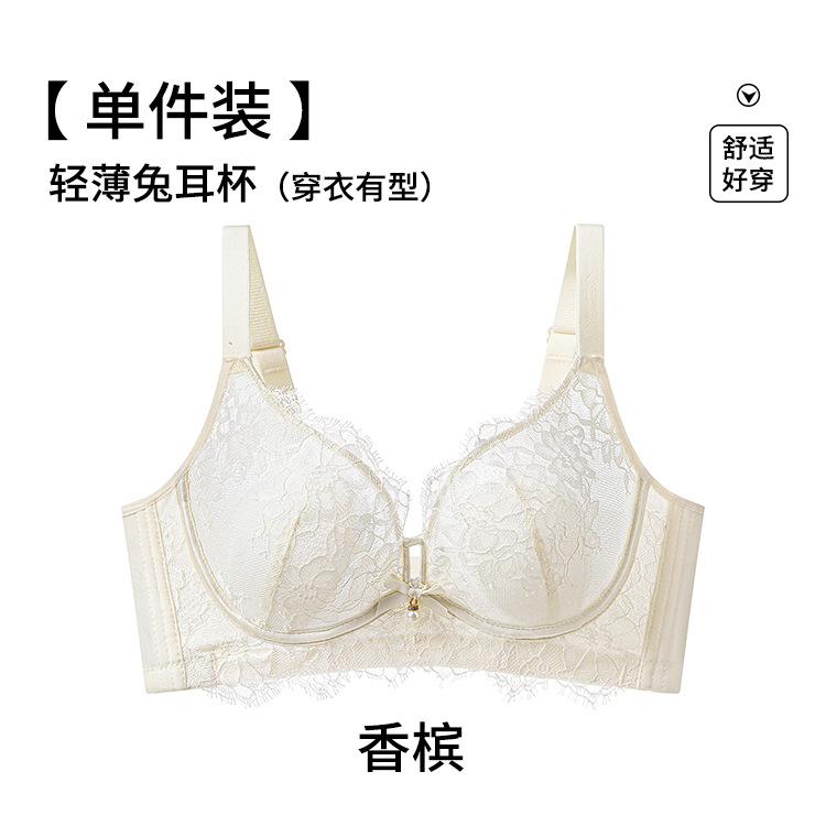 Soft Steel Rim Light Rabbit Ear Inner Cup Lace Mesh Upper Support Anti-sagging Bra