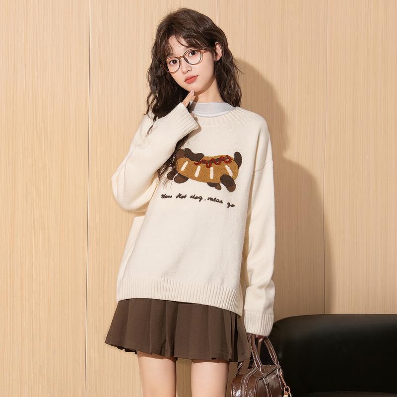 

Tangshi Women s Cartoon Towel Embroidery Round Neck Sweater M