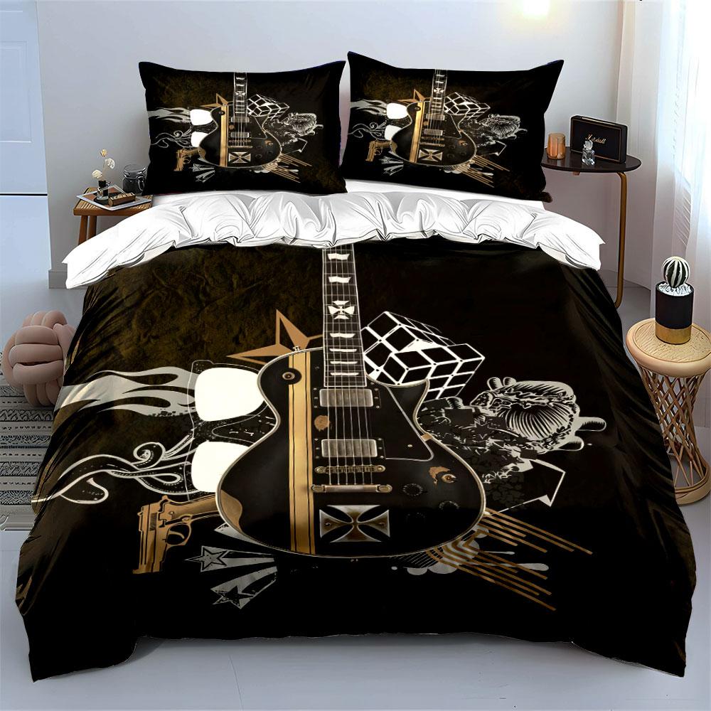 Rock Style Guitar Decor Set Multiple Sizes Kid'S And Adults' Bedroom Exquisite 3Pc Bedding Set, Gift