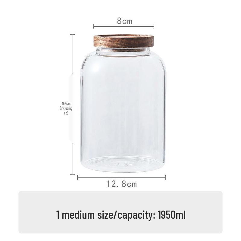 Large Capacity Threaded Glass Jar with Wooden Lid for Storage - Suitable for Green Plum, Grape Infused Wine, Dried Tangerine Peel, and Grains.