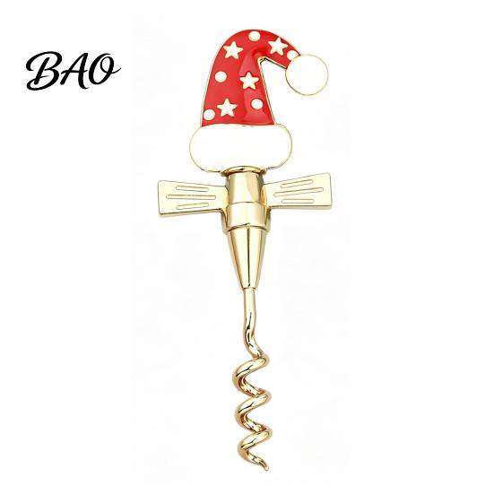 Novelty Wine Bottle Opener Zinc Alloy Christmas Opener, Enamel Hat/Gift/Bear/Dachshund Design, Ergonomic Double Wing Handle Corkscrew, Decorative Cork