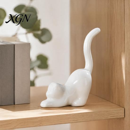 White Ceramic Figurine Nordic Minimalist Ornaments, Abstract Bear/Cat/Elephant/Cactus Sculpture Tabletop Decor for Elegant Table Centerpieces